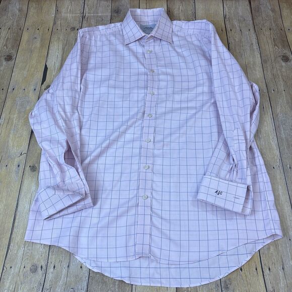 Charles Tyrwhitt Dress Shirt Classic Fit Non Iron 16.5 Pink French Cuff Monogram - Picture 2 of 6